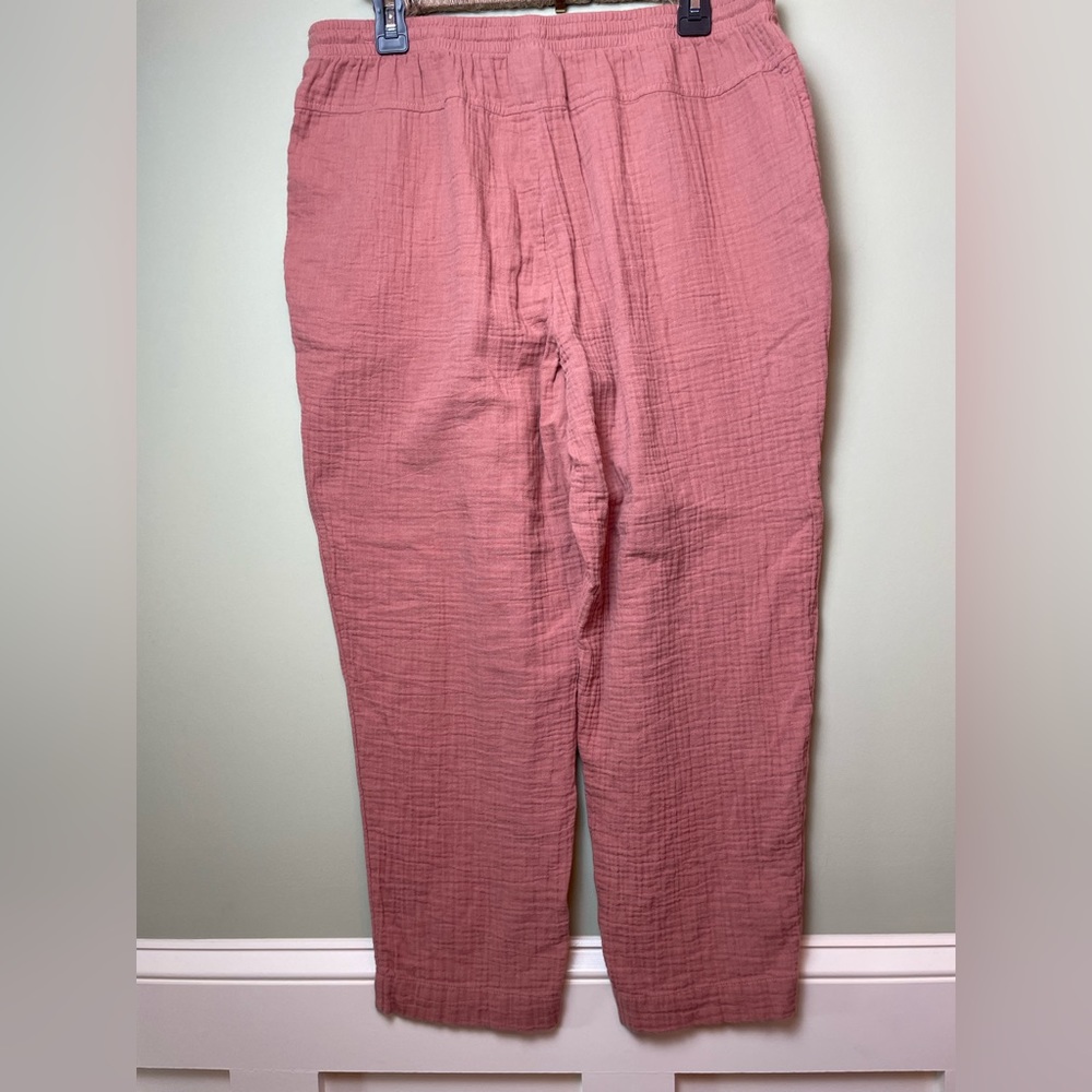 Like New 100% Cotton Relaxed Tie Waist Pants Dusty Rose Brown Large - Picture 3 of 12